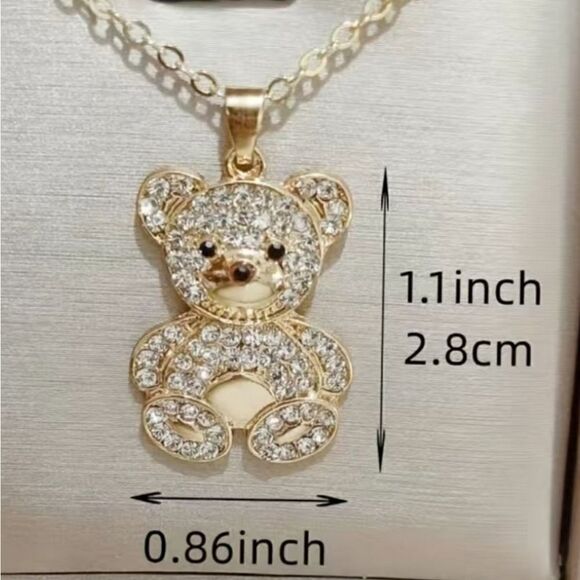 Shining Cubic Zirconia Bear Necklace with Bear Pendant Silver or Golden Plated - Picture 5 of 10
